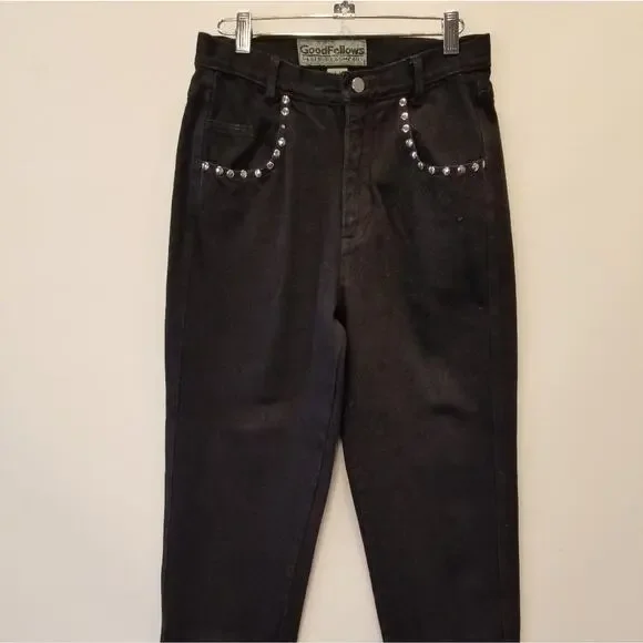 Good Fellows Clothing Co. Vintage Black High Rise Mom Hi Waist Jeans Studs 9/10 - Picture 6 of 12